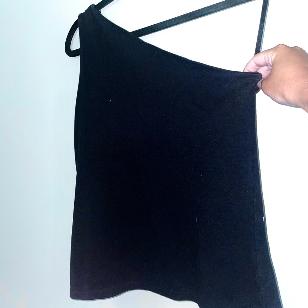 Black one shoulder tank top with built in bra- size medium